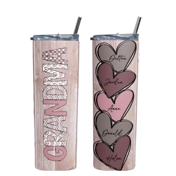 Grandma personalized tumbler with grandkids names Drinkware Water Bottles