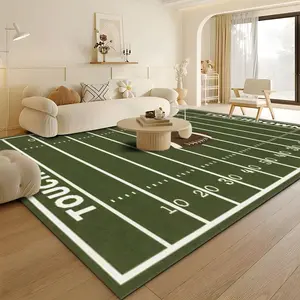 Green Football Field Pattern Carpet, Non-slip Sports Themed Floor Mat, Decorative Area Rug for Home Living Room Bedroom, Home Decor