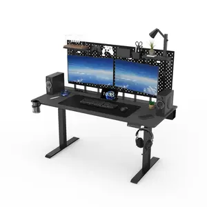 Dezctop Bifrost Elite160 Standing Desk Black with D-Board & Shelves for Dual Monitor Setup and Enhanced Workstation Organization