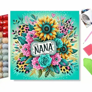 5D Diamond Painting Kit - Diamond Pattern Design "NANA" Sunflower & Floral Bouquet | Full Round Drill DIY Art Handicraft for Heartfelt Home Decor | Thoughtful Gift for Grandmothers & Adults