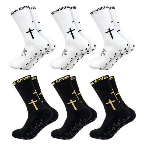 Unisex Athletic Socks (6-Pair) - Flexible Cross Sturdy Sports-Themed Socks, Rubber Dot Traction, Cotton Mesh, Zebra Stripe, Abrasion-Resistant, Anti-Bacterial Comfort Fabric, Machine-Safe for Training, Soccer, Christian Faith Gift with Bible Verses