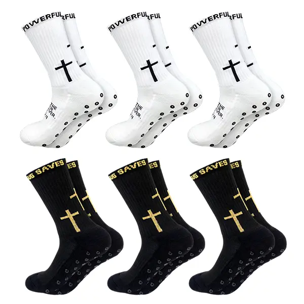 6 Pairs Cross Sock Unisex Sports Anti-Slip Grip Socks with Rubber Dots for Yoga Soccer Christian Gift Training Non-Slip Sole Faith Socks Comfort Fabric