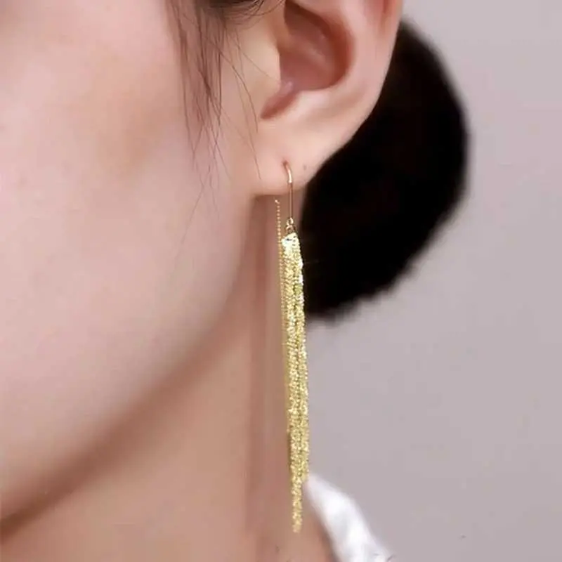 Starry Sky Elegant Threader Earrings Niche Design Shimmering Long Tassel Ear Jewelry Simple Versatile Sophisticated Drop Earrings HNAN73