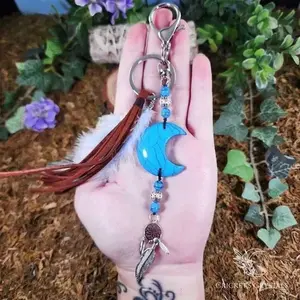 Handmade Turquoise Howlite Moon Keychain