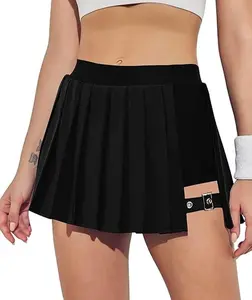 Yousify Women's High Waisted Pleated Skirt Soft Polyester Spandex Skort with Adjustable Buckle & Pockets for Casual Tennis Wear