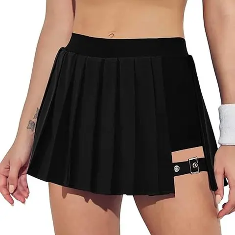 EASORA Women's High-Waisted Plain A-Line Casual Sporty Skorts with Built-In Shorts, Adjustable Buckle, Uniform-Friendly, Stretchy Pleated Tennis Skirt for Gym Workout Apparel, Sports Fitness Skirt
