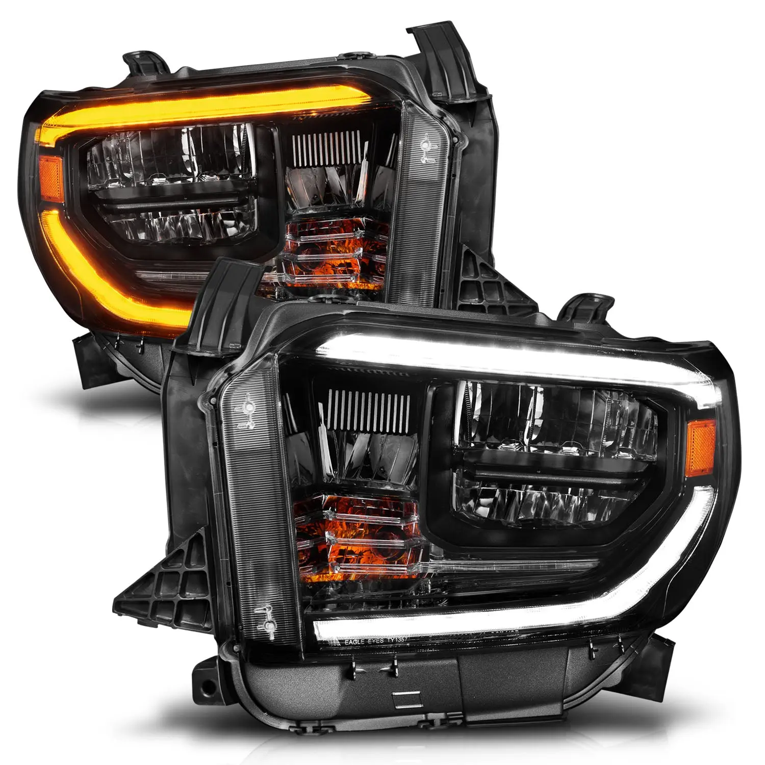 ANZO USA LED Crystal Switchback Plank Style Black Headlights, LED High/Low Beam, DRL Support for 2014-2021 Toyota Tundra OEM Halogen Models