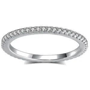 Eternity CZ Wedding Band by Ginger Lyne | Stacking Rings 14 kt White Gold over Sterling Silver Pave Cubic Zirconia Ladies Simulated Diamond Wedding Ring | Bridal Jewelry for Wife or Girlfriend