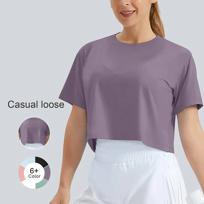 THE GYM PEOPLE Women's Round Neck Short Sleeve Boxy Cut Athletic Tee - Casual Sports Tops for Yoga to Running Activewear, Sohochic Gym Aesthetic Sporty Chic Training Top