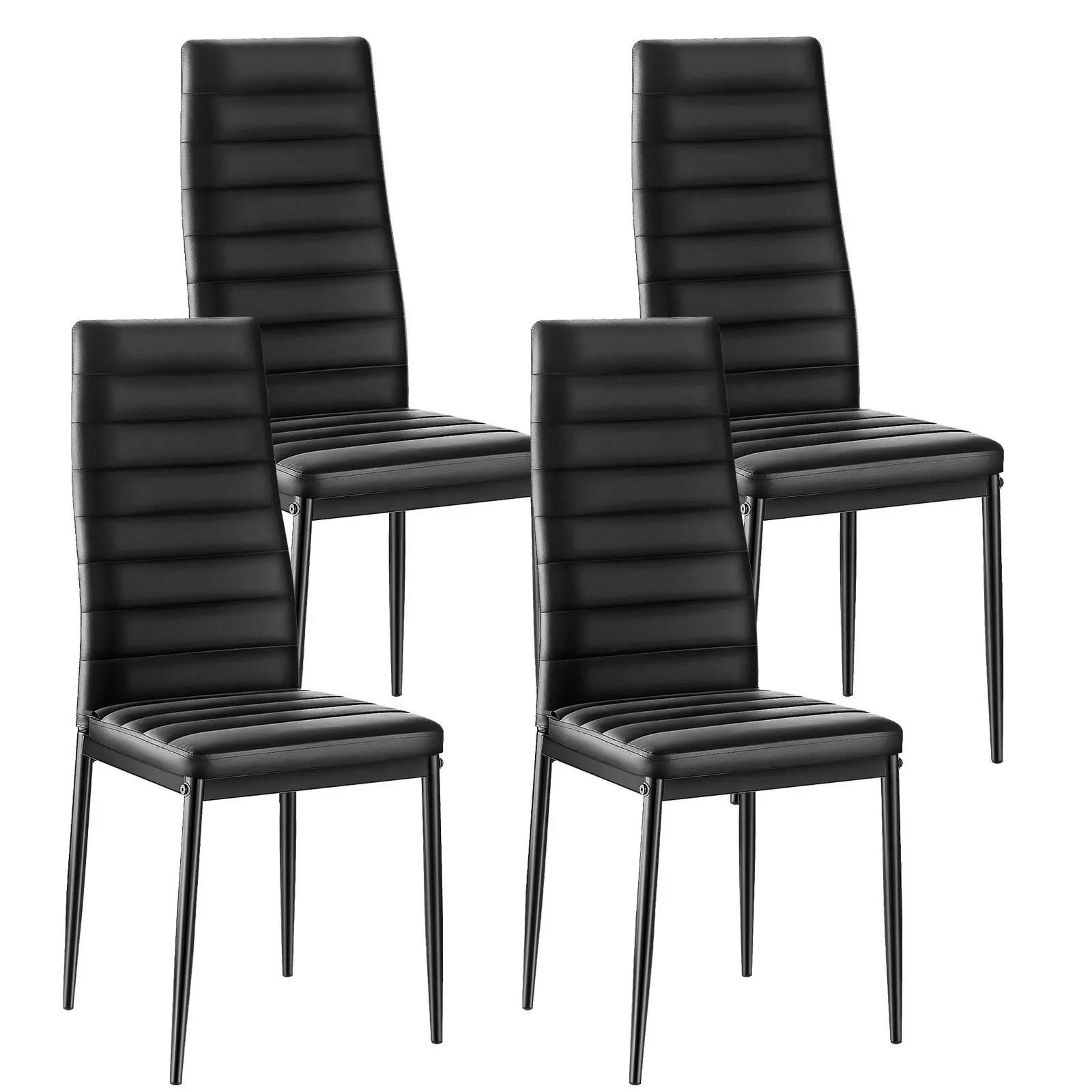 【DealsForYouDays】VEVOR Modern Dining Room Accent Chairs Set of 4, Upholstered Leather Side Chair for Dining Tables, Space-Saving Kitchen Table Chair with Thick Cushions and Metal Legs, Black