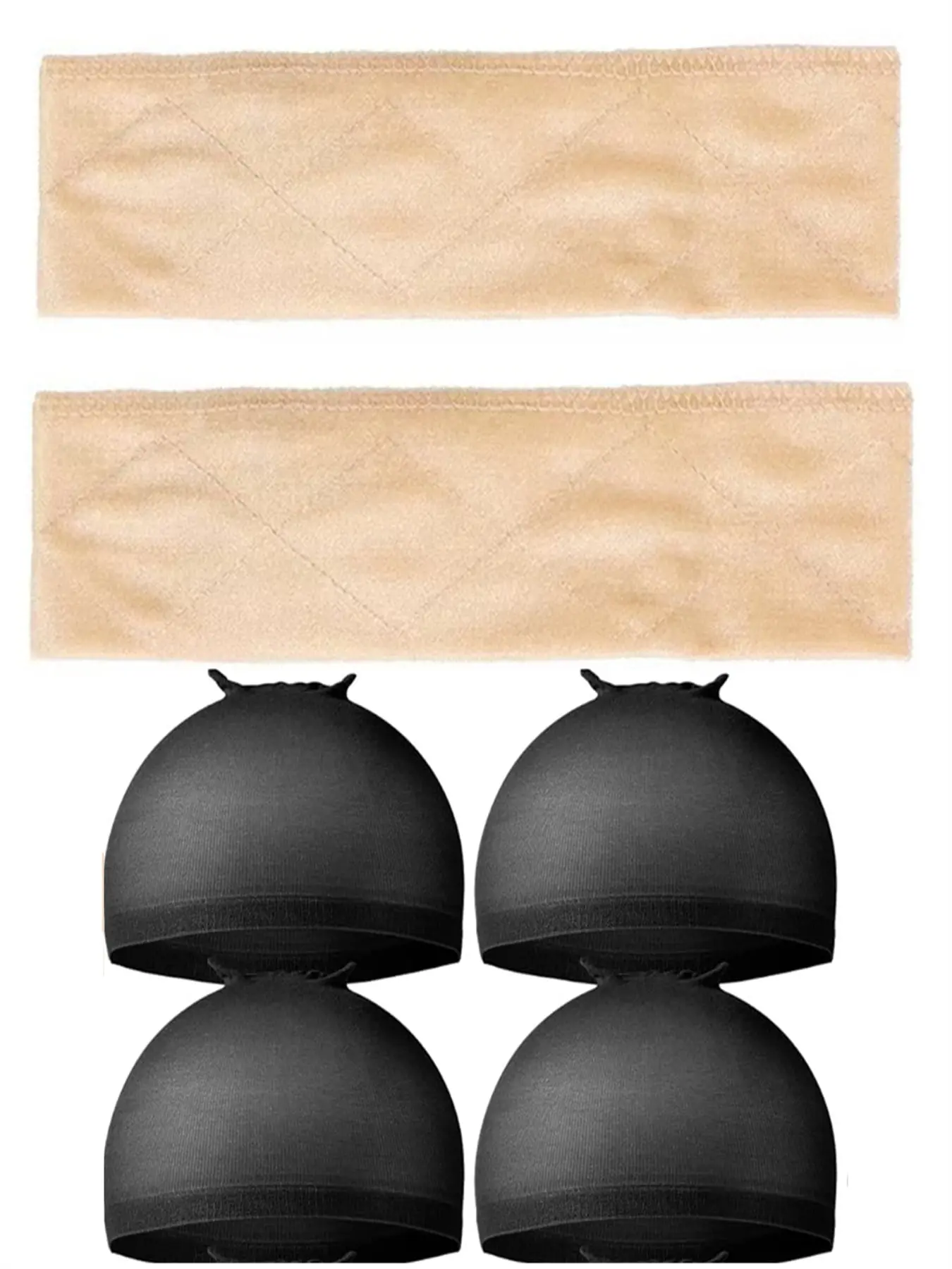 2 Pack Wig Grip Band with 4 Pcs Wig Cap, Velvet Wig Grips, Adjustable Headband, Stay Put, No Slip Edge Saver, Hair Accessory