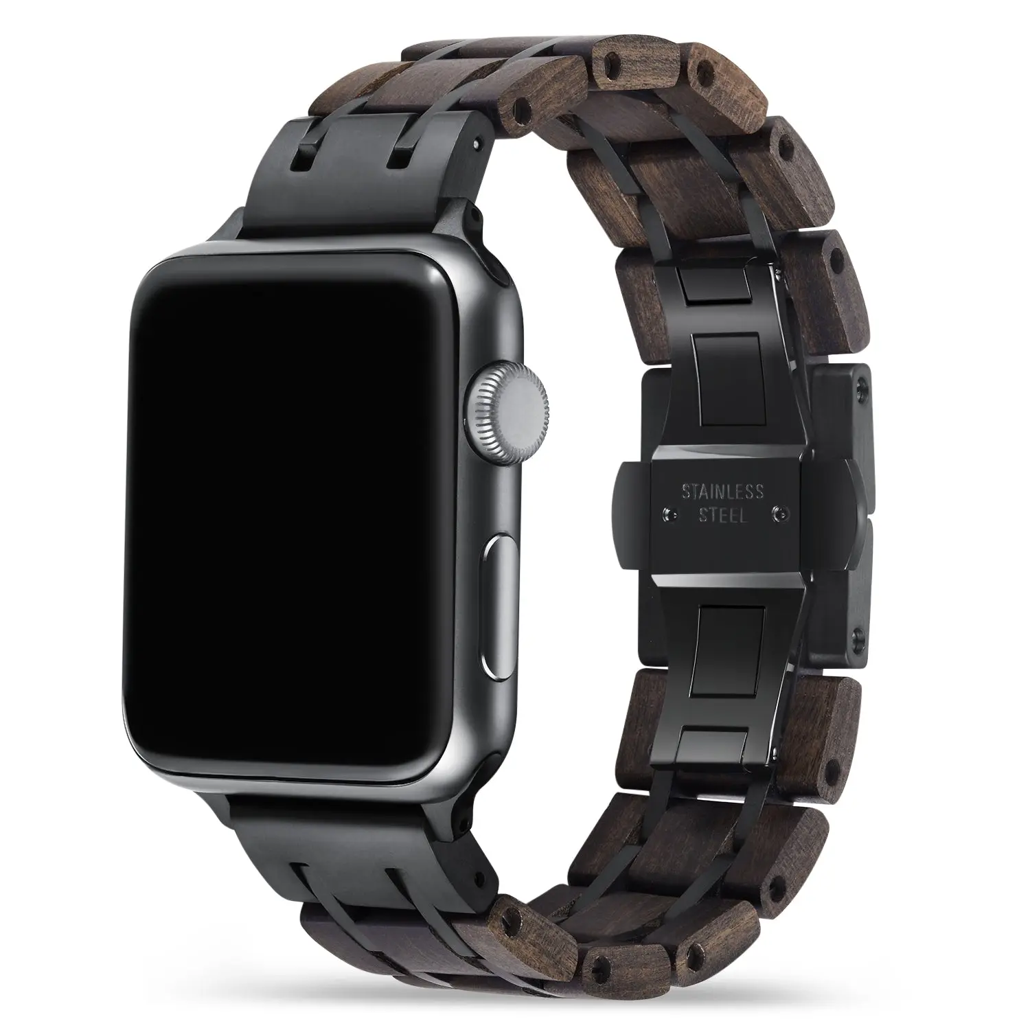 Black Sandalwood Stainless Steel Wood Apple Watch Band | Joycoast