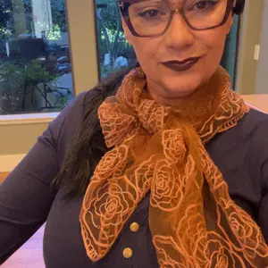 Spring Floral Mesh Scallop Design Bandana, Boho Style Scarf, Floral Print Scarf, Women's Scarf for All Seasons, Fashion Accessories for Women & Girls