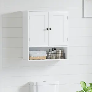 White Bathroom Wall Cabinet with 2 Door Adjustable Shelves,Over The Toilet Storage White Wall Mounted Medicine Cabinets for Bathroom Laundry Room Kitchen