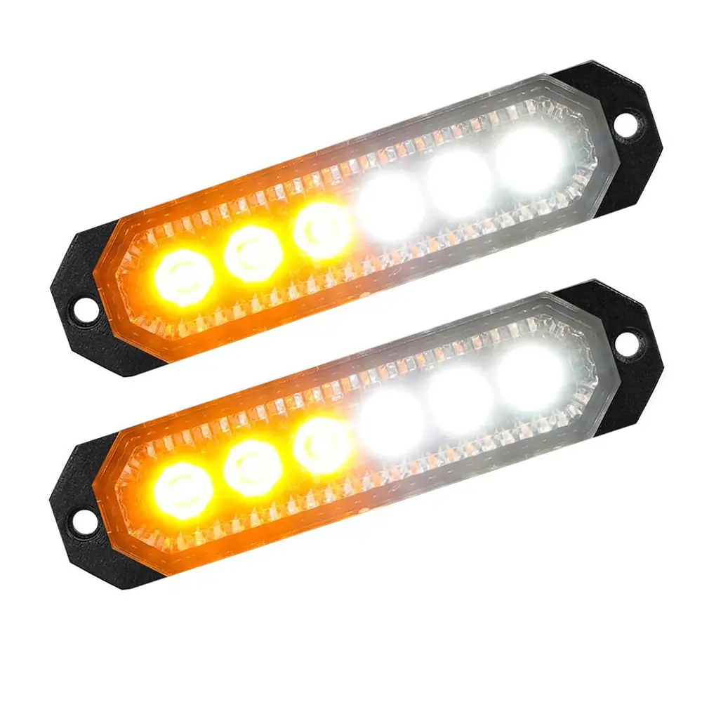 2 Pcs Amber White Sync Feature Ultra Slim Surface Mount Flashing Strobe Light for Truck Car Vehicle LED Mini Grille Light LED Work Light