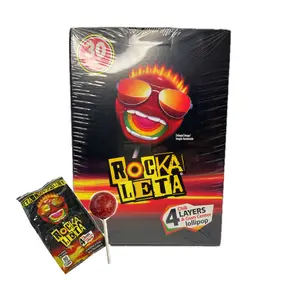 Mexican Candy: Sonrics RockaLeta Display 30 ct. Spicy Chili Lollipop with Gum Center