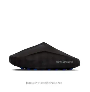 Black Concept Testing Mule Slides, Blue Cushioning Massage Outsole, Breathable Fabric Upper, Futuristic Tech Slides