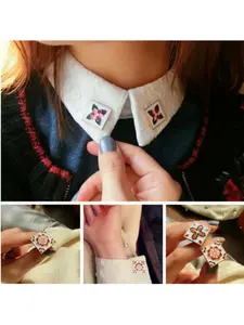 Beautiful Small Floral Tile Collar Clip, Lapel Pin, Cufflinks, Brooch & Corsage for Women, Square Oil-Drip Design
