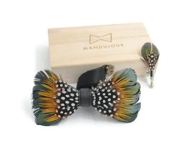 Multicolored Polka-dot Feather Bow Ties lapel Pin Set