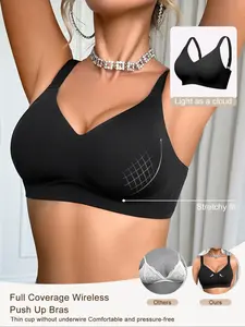 Women's Seamless High-Quality Push-Up Jelly Strap Lift Comfortable Fit Daily Bra, Bralette, Wireless, Simple Design, Everyday Wear