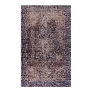 Elko 2' x 3' Burgundy/Blue Machine Washable Low-Pile, Non-Slip, Non-Shedding, Foldable, Kid & Pet Friendly Area Rug