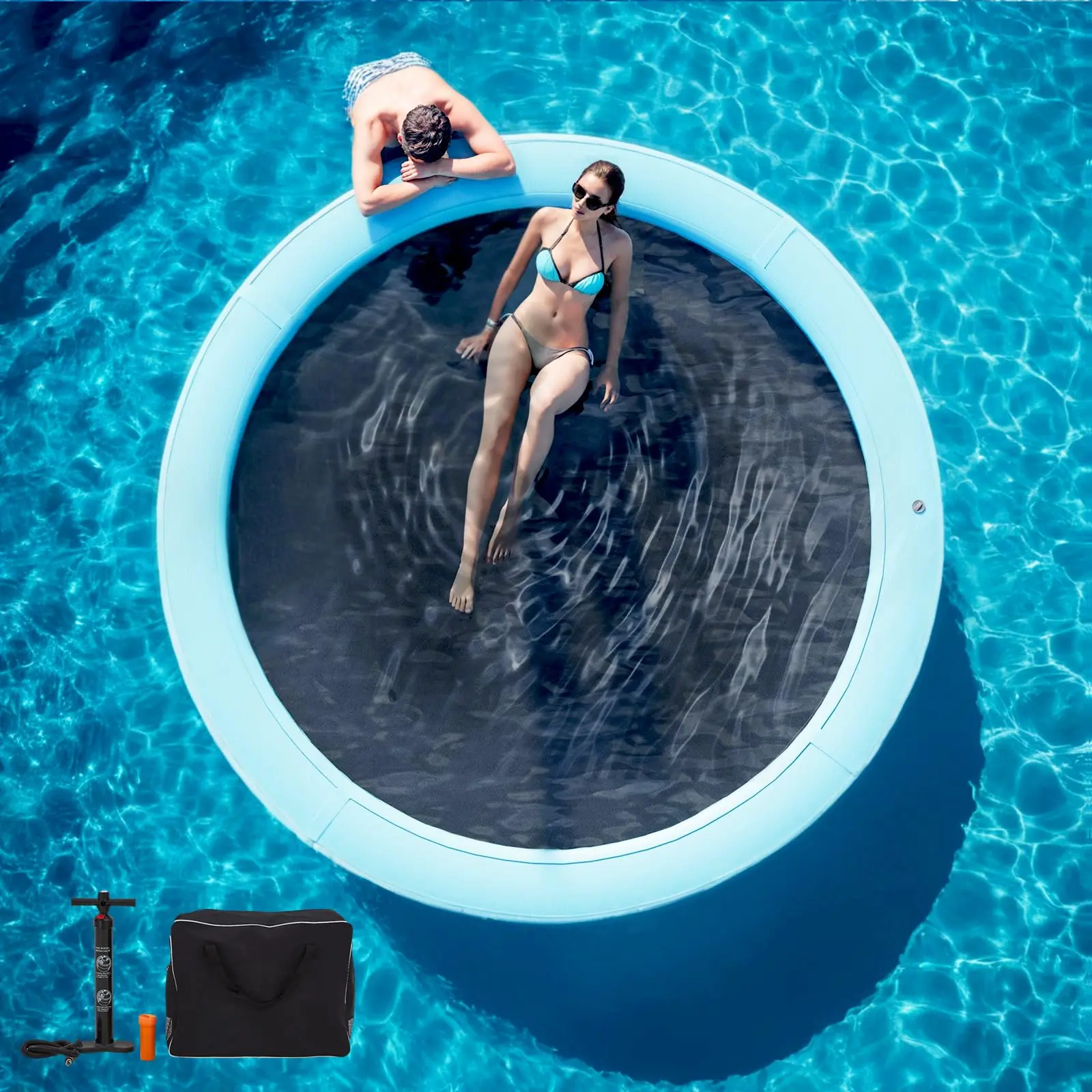 Inflatable Floating Dock Platform | Sunchill Float Ring, Floating Island for Lake & Pool, Tanning Lounger Mat, Water Recreation Pad