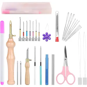 29 count Punch  Kit for Adults Beginner, Adjustable Punch  Tool with Different Size , Wooden Handle Embroidery Pen Set,  for Gifts, Decoration & DIY Craft Project