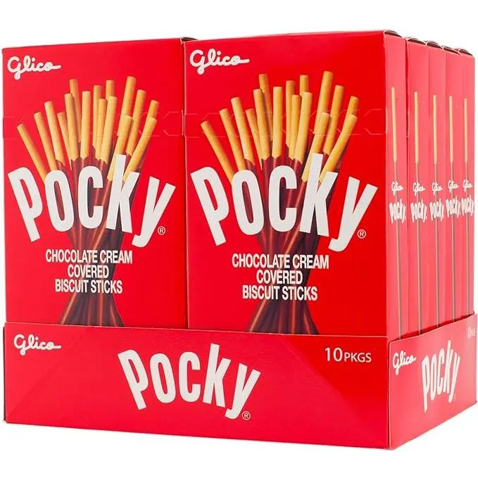 Pocky Chocolate Covered Cookie Sticks 10 ct. - Crispy Biscuit Sticks Covered in Chocolate Cream - 10 Count Pack Snack Sugar