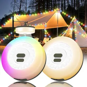 2 Pack Camping String Lights, 32.8FT Rechargeable LED Tent Light, 9 Modes Waterproof (Warm + RGB)