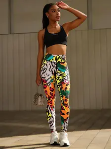 Women's All Over Print High Waist, Casual Comfy Leopard Print Leggings for Daily Wear, Ladies Bottoms for All Seasons