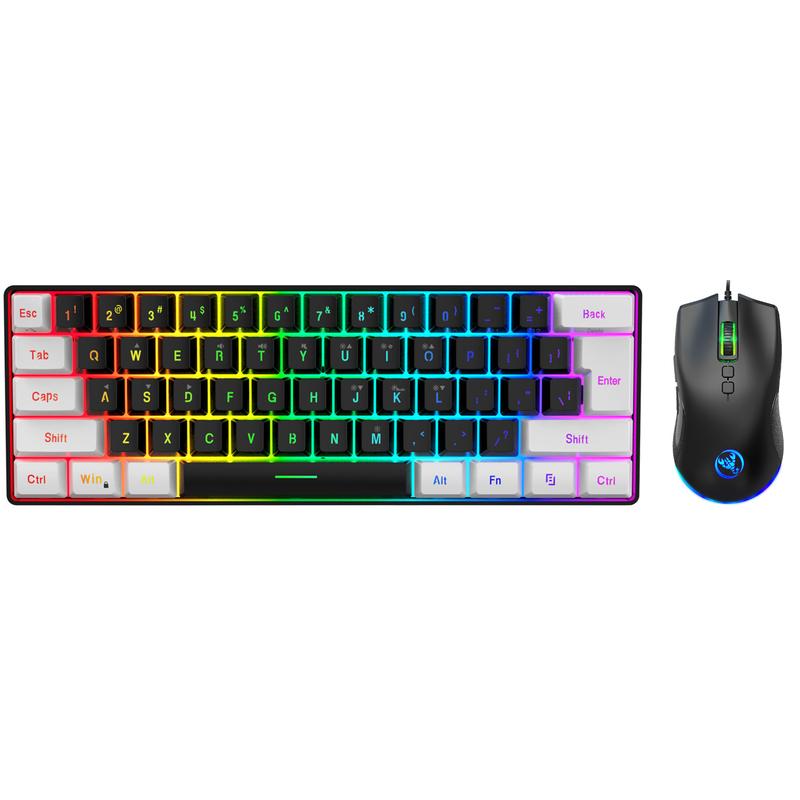 Keyboard and Mouse Combo Set, 61-Key Slim Membrane RGB Backlit Keyboard with Dual-Color Injection Keycaps and Optical Mouse, USB Plug-and-Play