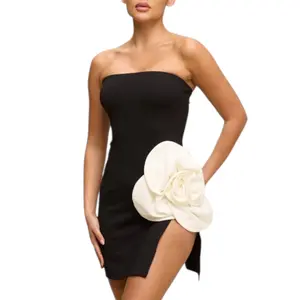 Chic Rosette Mini Dress - Black