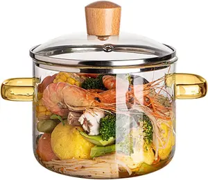 Clear Cooking Pots 1.5L(50oz) High Borosilicate Cooking Pot, Glass Cooking Pots for Stove Top Glass Saucepan, Glass Pot With Lid