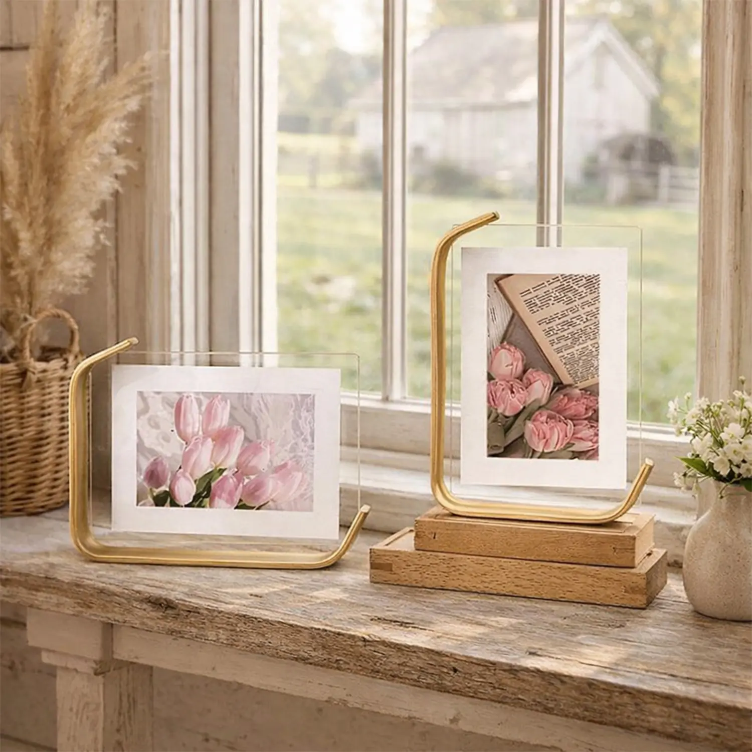 6 In Walnut Wooden-Transparent Acrylic Double-Sided Magnetic Photo Frame - Decorative Indoor Desk Home Decor, Sentimental Holiday Gift for Anniversary Keepsake Displays, Sentimental Gifts, Tabletop