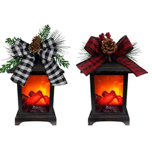 Bronze Christmas Time Fireplace Lantern 9x5.8  - Christmas