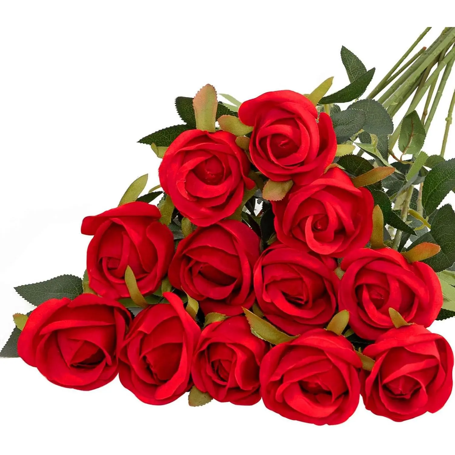 10-Count Bendable Plastic Artificial Red Silk Rose Buds (2.4 Inches Diameter) - Decorative Flowers for Bridal Weddings, Anniversary, Birthday, Garden Party & Home Table Arrangements