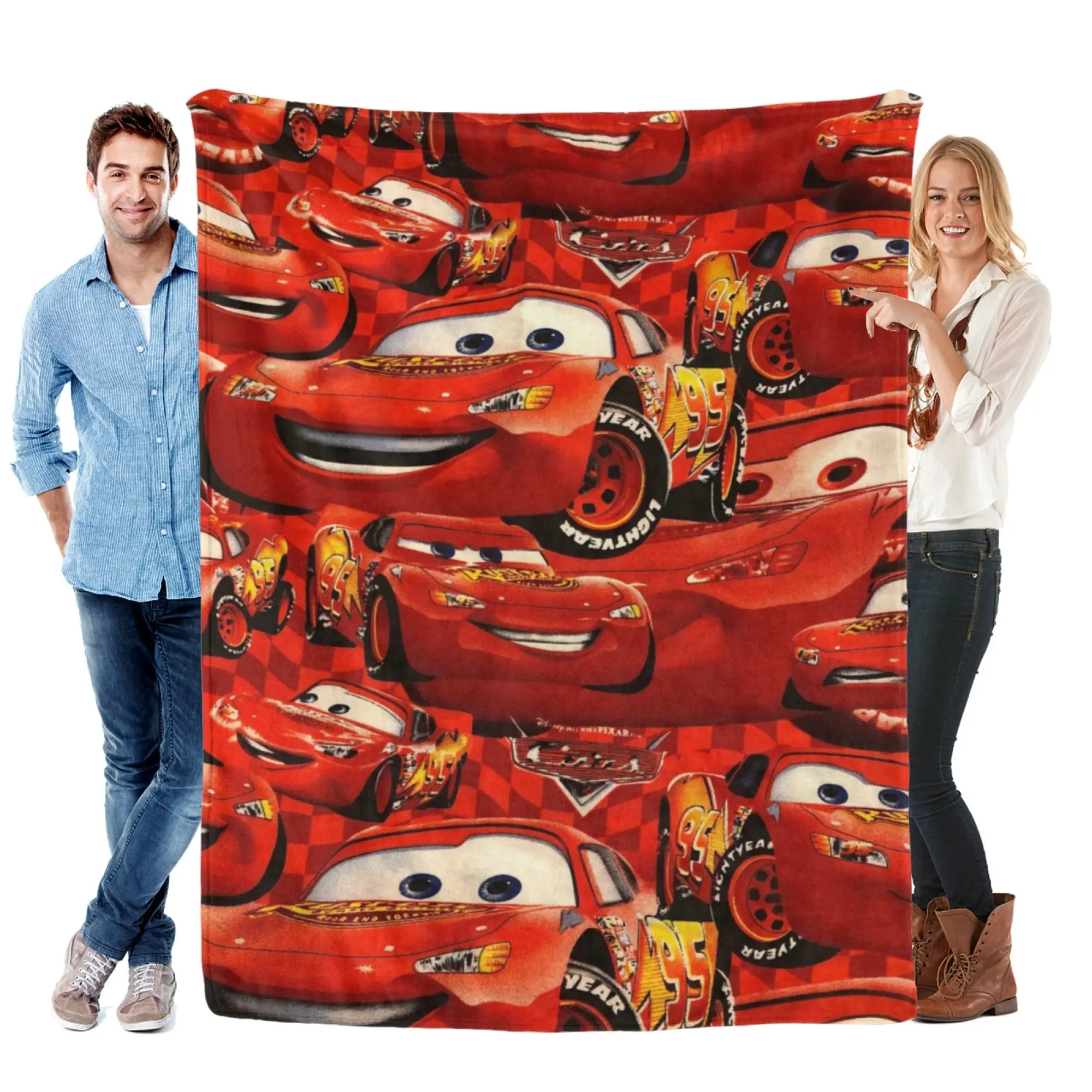 [SummerVibes] DISNEY CLASSIC Cars Movie Fleece Throw Blanket, Lightning McQueen Collage Flannel Blanket for Kids, Home Bedroom Decor & Couch