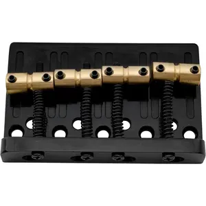 Pro 19mm 4-String Bass Hardtail Bridge with Brass Saddles and Steel Plate, Black