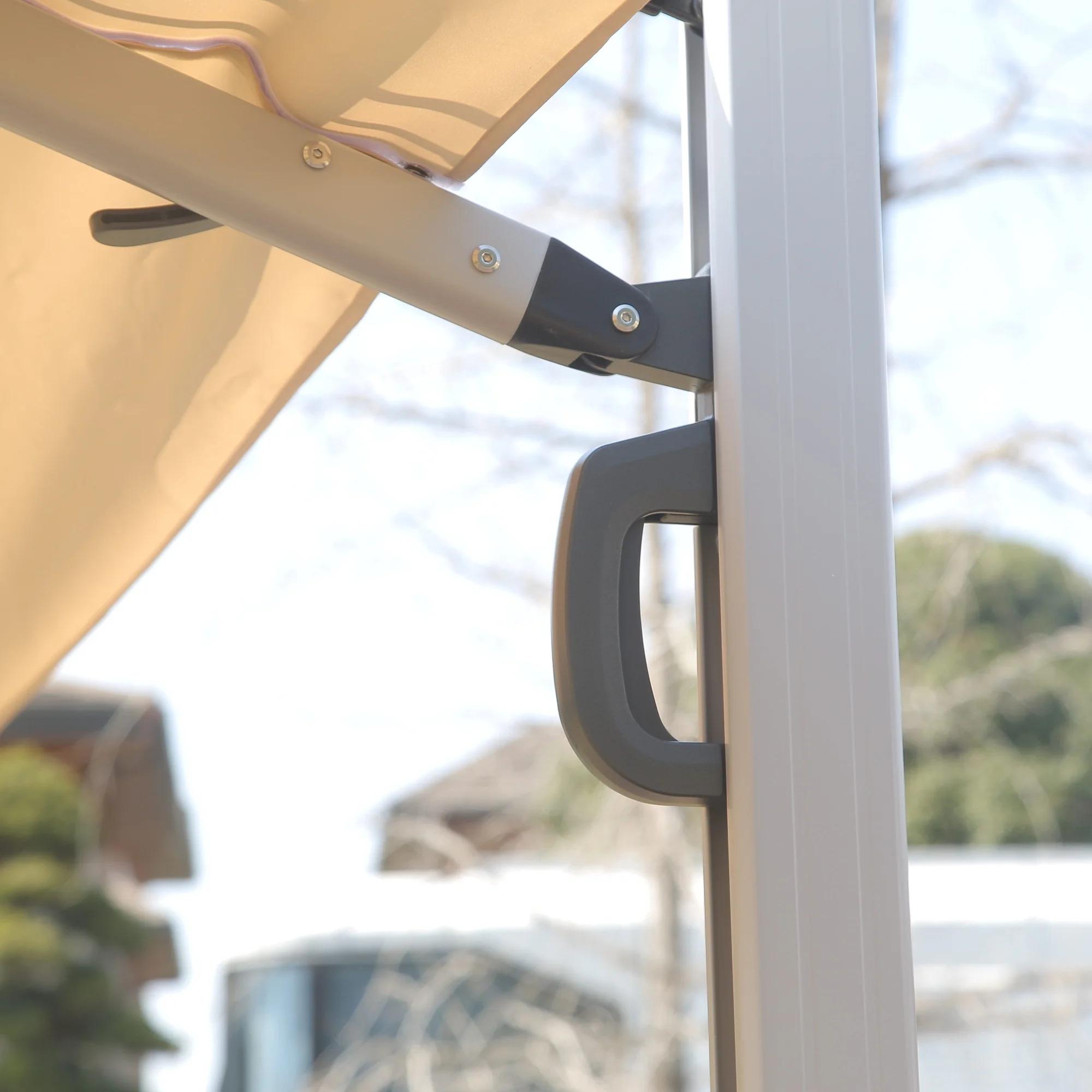 9*11 FtRectangle Cantilever Patio Umbrella with Center Pole Elegant Outdoor Furniture & Base Set