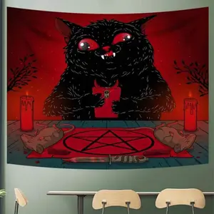 Black Cat Pattern Tapestry, Gothic Aesthetic Tapestry, Wall Hanging Decor, Polyester room Tapestry For Bedroom Home Office Decor, Vanity Decor Accessories
