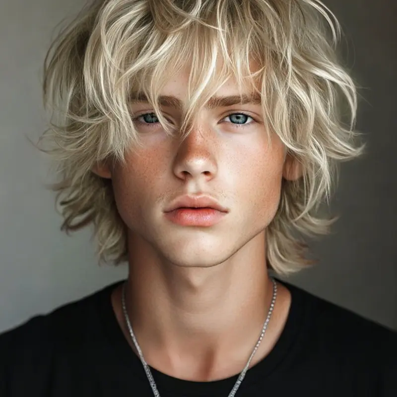 Blonde Short Wavy Wig for Men, Layered Fluffy Heat Resistant Synthetic Fiber Wig, Glueless with Breathable Cap, Daily Party Cosplay Halloween Wig, Fluffy Wigs, Synthetic Material Wigs