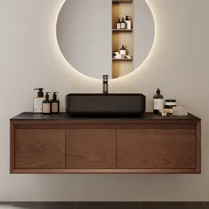 48'' Single Bathroom Vanity with Black Stone Top, Floating Vanities with Storage