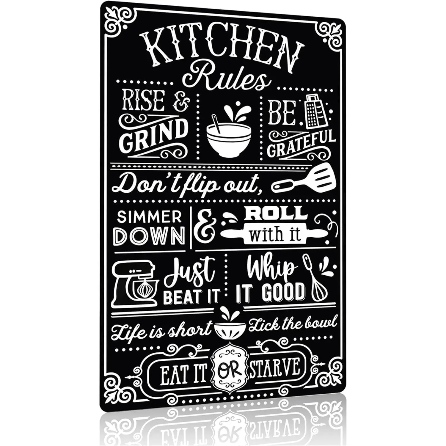 Funny Kitchen Gifts for Women&Mom Kitchen Rules with Humorous Cooking Quotes Vintage Tin Sign for Home Farmhouse Kitchen Dining Room Decor 8x12 Inch (3367)