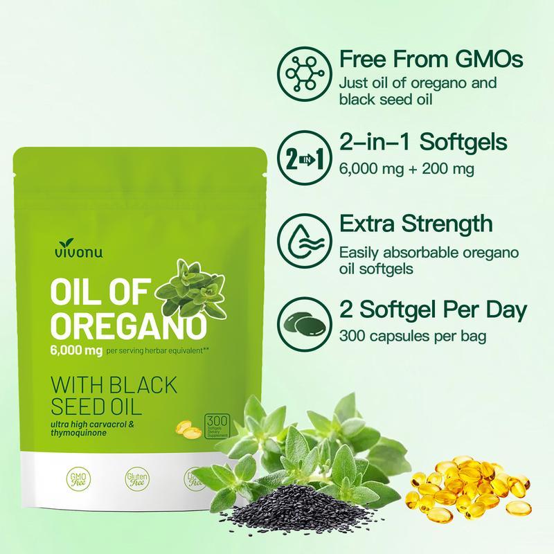 Oil of Oregano 300 Capsules with Black Seed Oil Natural Antioxidants for Fitness Nutritional Support Highly Effective Botanicals Edible Dietary Supplement