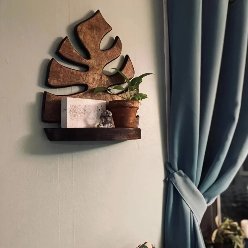 Rustic Wooden Leaf Wall Shelf - Natural Finish, Multi-Tier Storage with Decorative Leaf Design, Easy to Install in Any Room, Adds Warmth and Style to Any Decor, Wall Shelf Decor | Natural Decor | Textured Wood Finish, Shelf Decorations, Wall Mounted Shelf