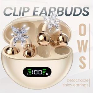 Bow decoration wireless clip on earphones, soft silicone clip on earphones, noise cancelling sports clip on earphones, Bluetooth earphones for making calls and listening to music