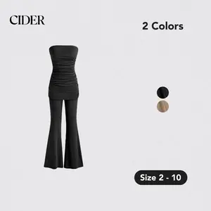 Cider [2 colors, size 2-10] Jersey Tube Ruched Top & Flare Pants Matching Set