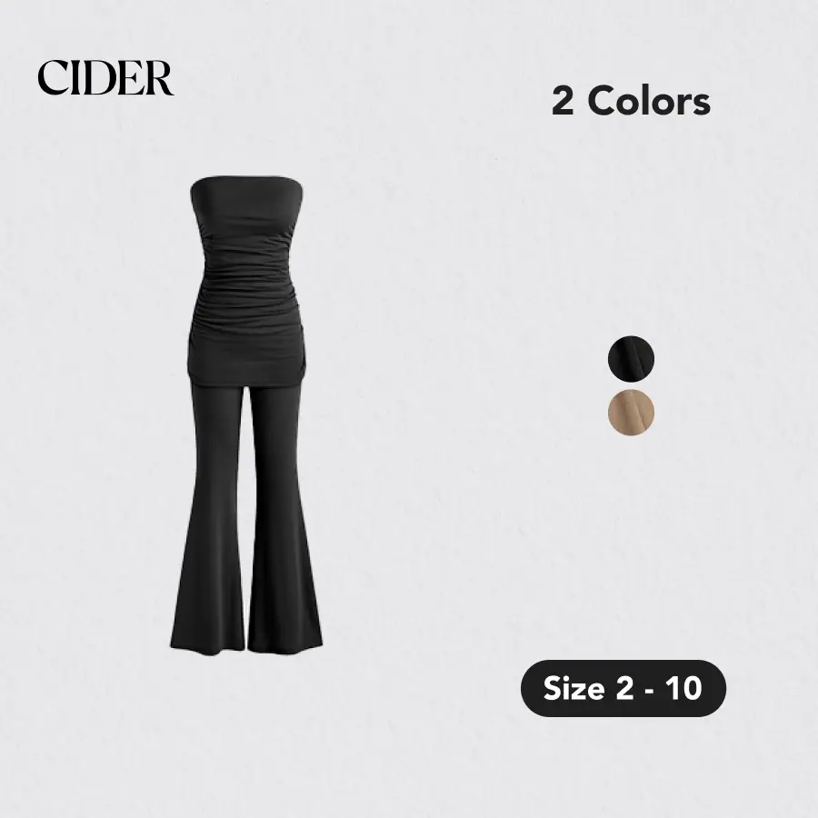 Cider [2 colors, size 2-10] Jersey Tube Ruched Top & Flare Pants Matching Set SohoChic