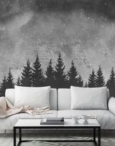 Forest Trees Night Scene Mural Wall Art Wallpaper - Peel and Stick