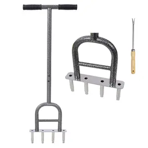 Lawn Coring Aerator 4 Corer Plug Aerator Tool with Soft Rubber Grip Manual Grass Aerating Tool for Loosening Soil and Improving Lawn Health 36 Inch Handle